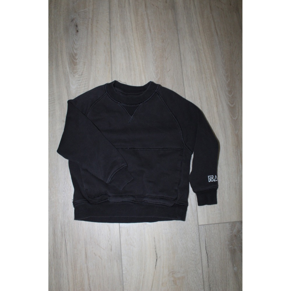 Free Assembly Kids Black Raglan Crewneck Sweatshirt Kangaroo Pocket XS 4-5
